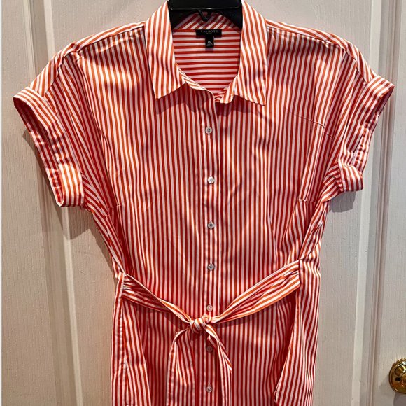 Talbots Tops - Talbots Orange and White Striped Collared Button Down Top.   Size M